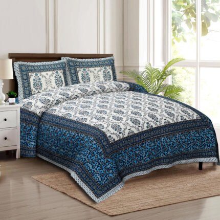 Jaipuri Kiyari Printed Cotton Double Bed Bedsheet