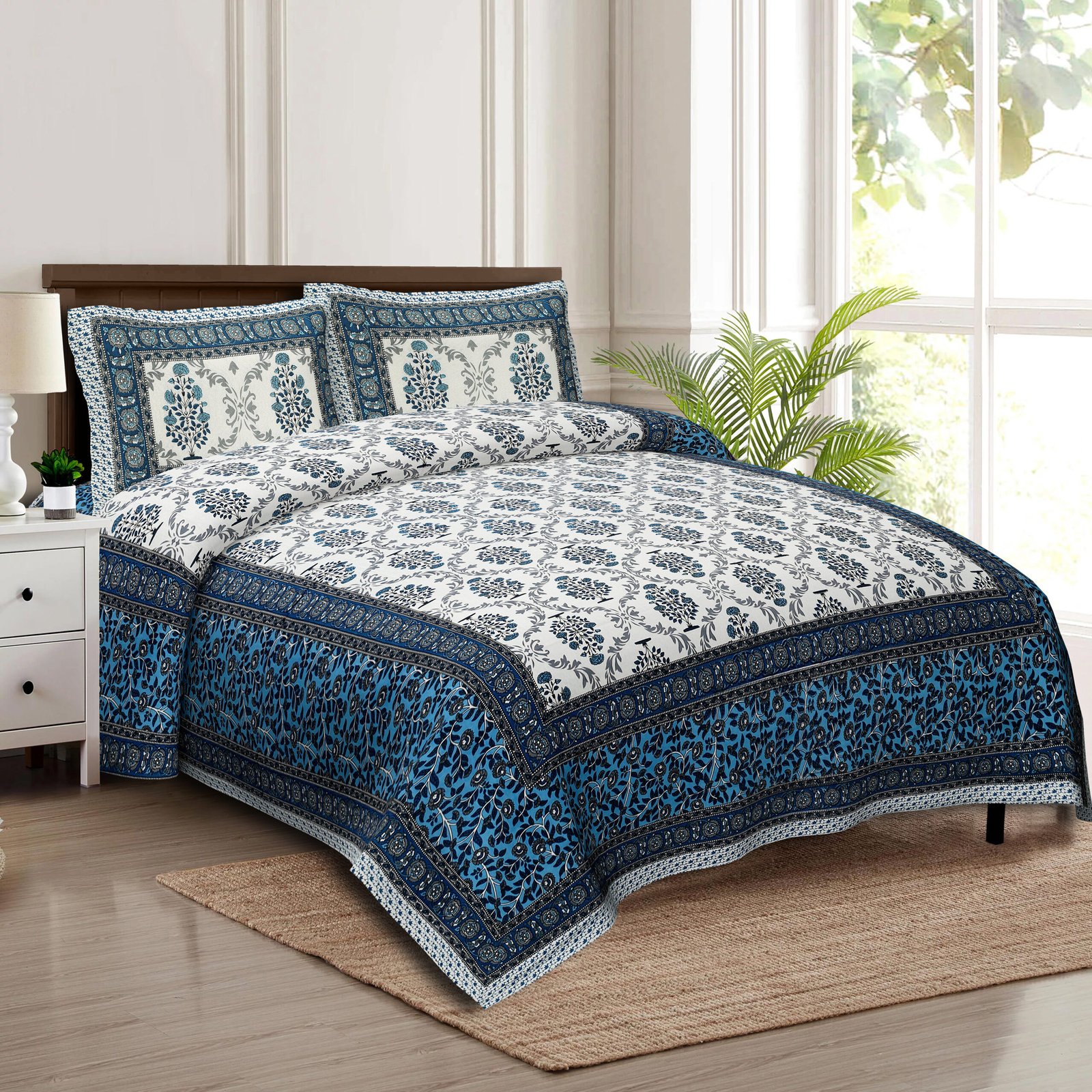 Jaipuri Kiyari Printed Cotton Double Bed Bedsheet