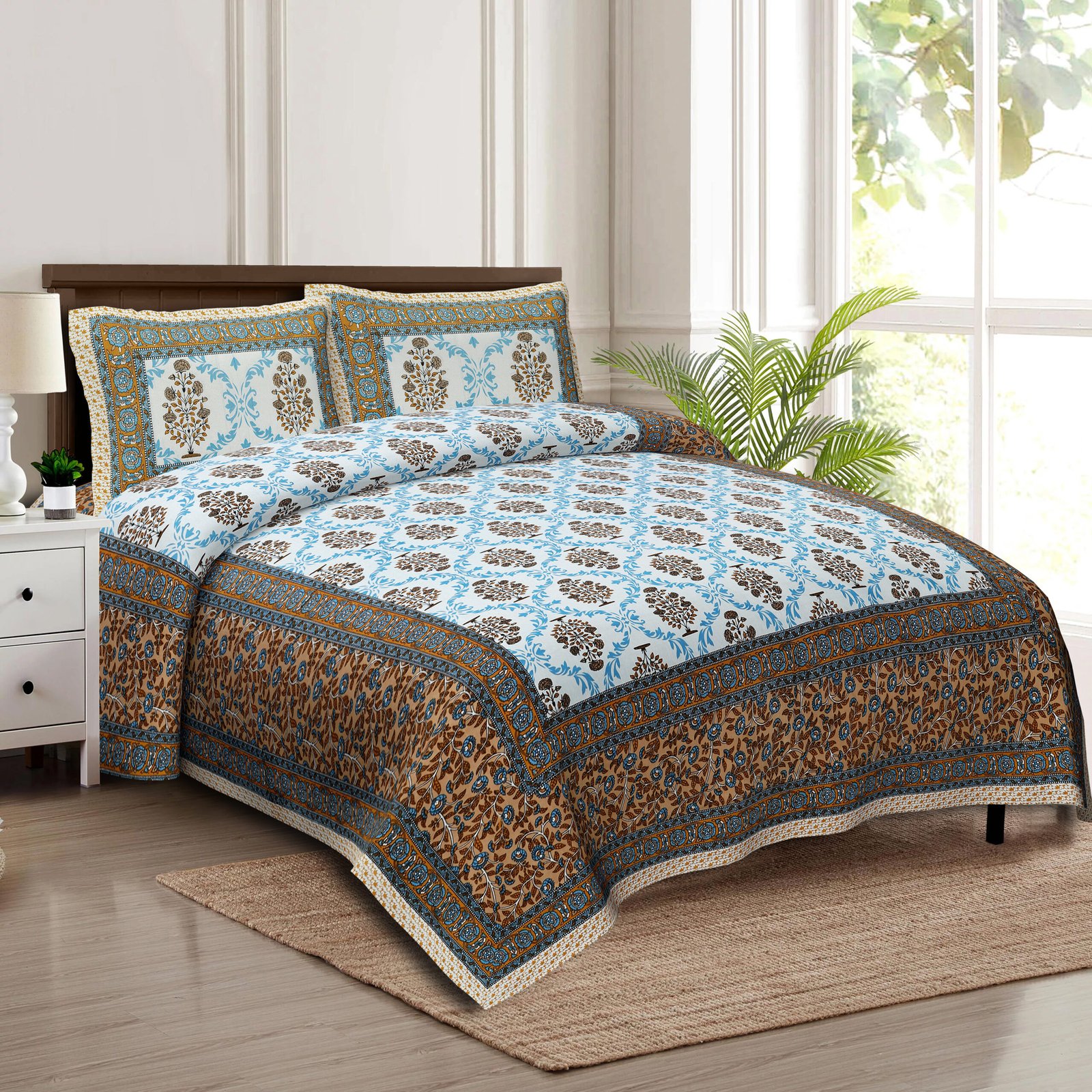 Jaipuri Kiyari Printed Cotton Double Bed Bedsheet