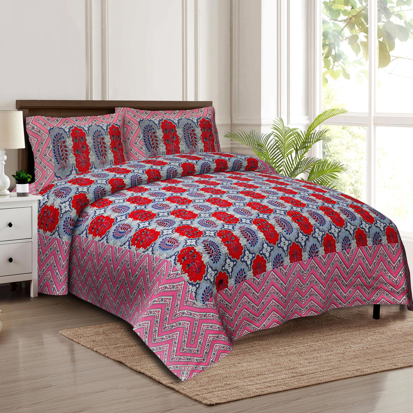 Jaipuri leaf Printed Cotton Double bedsheet ( Khaki)