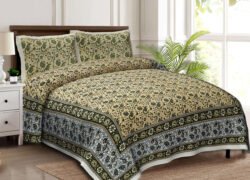 Jaipuri Buti Printed Cotton Double bedsheet (Multicolor)