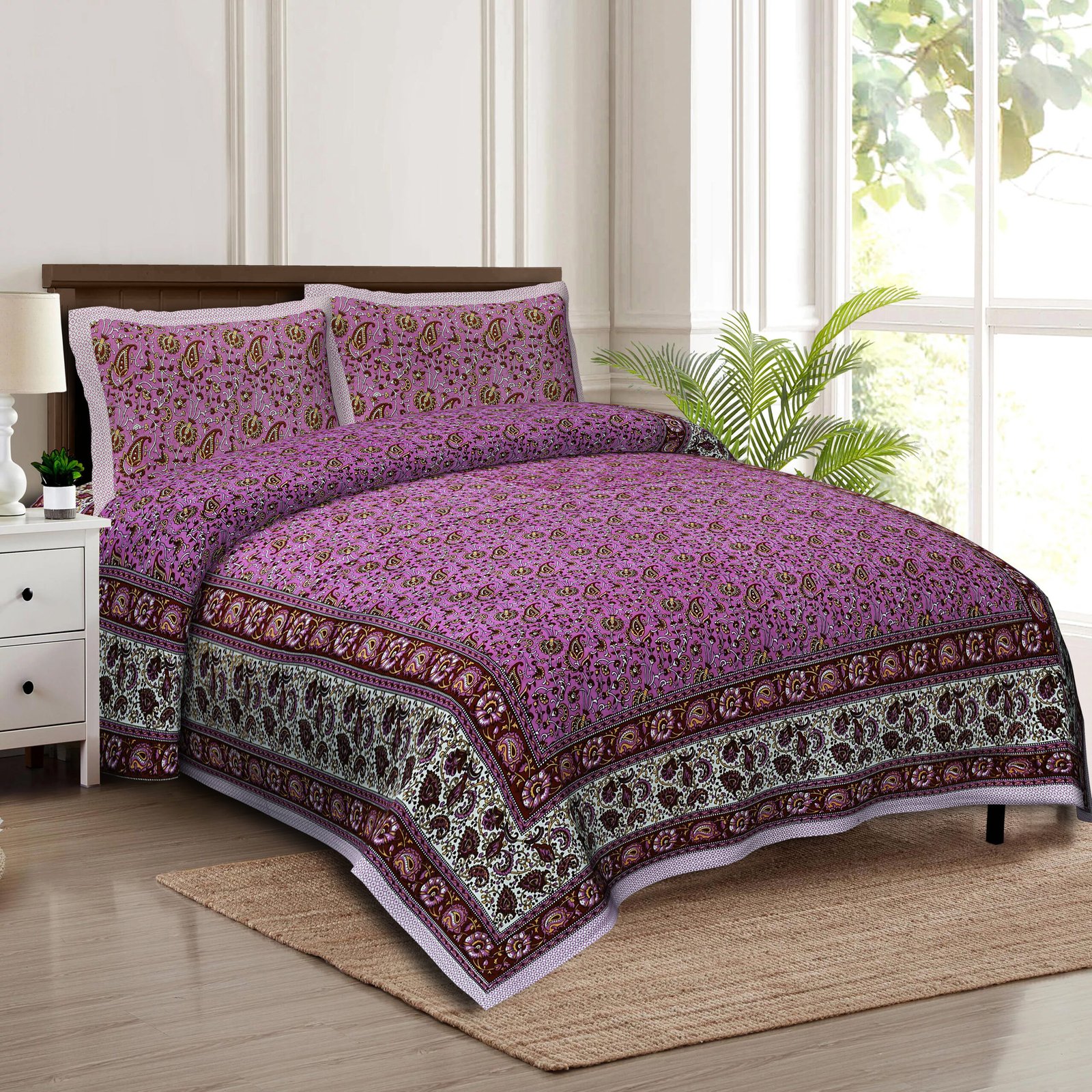 Jaipuri Buti Printed Cotton Double bedsheet (Multicolor)