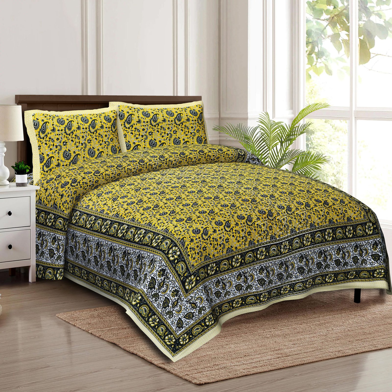 Jaipuri Buti Printed Cotton Double bedsheet (Multicolor)
