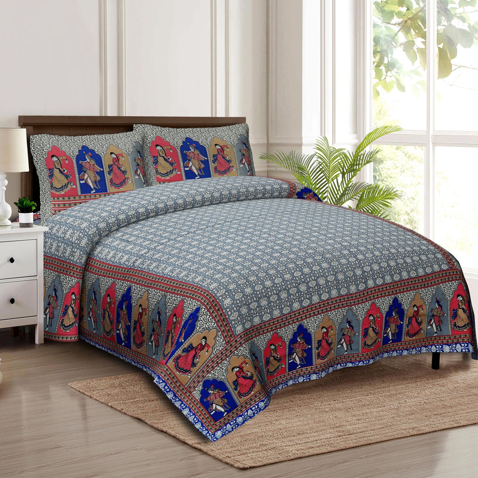 Jaipuri Dandiya Printed Cotton Double Bed Bedsheet